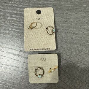 TAI 2 Set Earrings - Gold Bar CZ Tips & Gold Vermeil Open Circle Earrings